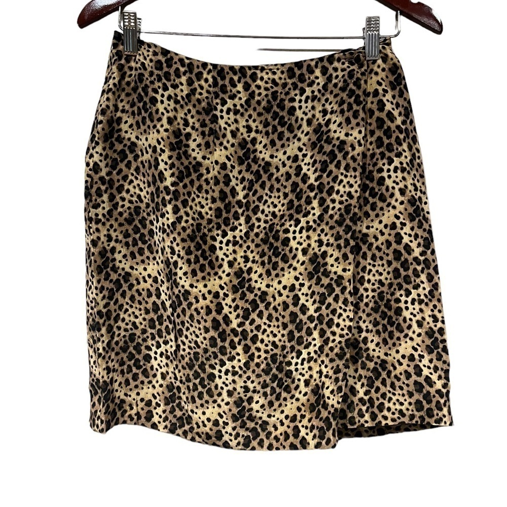 Vintage Allison Taylor Animal Print Silk Skirt Size Medium Faux Wrap